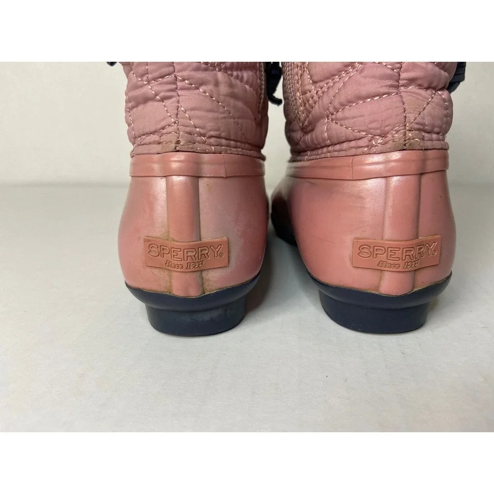 Sperry Saltwater Boots‎ Girls Pink Quilted Waterproof Lace Up Side Zip Size 5M